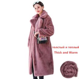 Faux Rabbit Fur Coat Winter Women Jackets High Quality Luxury Long Jacket Coat Female Loose Lapel OverCoat Thick Warm Plush Coat 210419