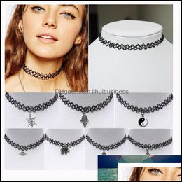 grunge choker necklace Canada - Chokers Necklaces & Pendants Jewelry Vintage Stretch Tattoo Choker Necklace Gothic Punk Grunge Henna Elastic With Pendant For Drop Drop Deli