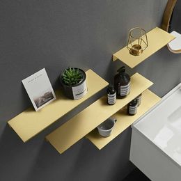 Metal Cosmetic Frame Nordic Bathroom Storage Rack Gold Brushed Corner Shelf 60cm Bathroom Shelf Wallmount for Aluminium Finish 210724