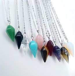 natural crystal hexagonal pyramid pendulum pendants chainsbone chain necklace women birthday gifts