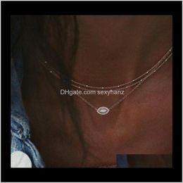 Necklaces & Pendants Drop Delivery 2021 Bohemian Crystal Gold Multilayer Choker For Women Eye Pendant Bead Chain Collar Jewelry Fashion Shine