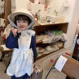 Frühling Ankunft Mädchen Koreanische Design Sets Langarm Kleid + Schürze Kinder Kleidung 210528
