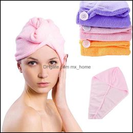 Shower Caps Bathroom Aessories Bath Home & Gardenwholesale- Microfiber Solid Turban Quickly Dry Hair Womens Girl Cap Bathing Tool Drying Tow