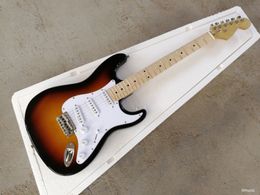 Factory Custom Tobacco Sunburst Electric Guitar with White Pickguard,Chrome Hardwares,Maple Fretboard,Offer Customised