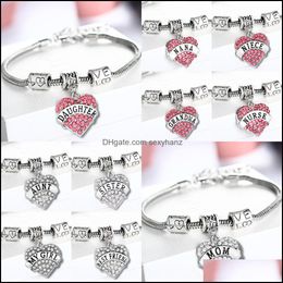 Other Bracelets Jewellery Diamond Love Heart Charms Bracelet Mom Aunt Daughter Grandma Believe Friends Crystal 45 Styles S288 Drop Delivery 20