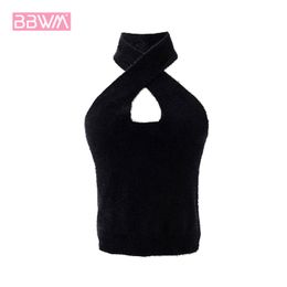 Summer Dresses Sleeveless Necktie Vest Sexy Tight Render Unlined Upper Garment Hollow Out Tops Black 210507