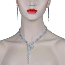 Earrings & Necklace Chran Elegant Silver Plated Sparkling Rhinestone Wedding Jewellery Set For Women Simple