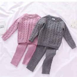 Autumn Toddler Boys Girls Clothing Set Sweater + Pants 2pcs/Suit Infant Knit Suit Thick Warm Winter Baby Clothes 211224