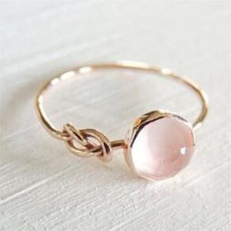 VAGZEB Romantic Rose Gold Color Women Solitaire Pink Stone Princess Party Finger Accessories Fashion Jewelry Ring Cute Gift