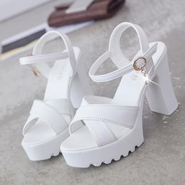 Sandals Women Fish Mouth Platform High Heels Wedges Buckle Slope Shoes Woman Party Sandles