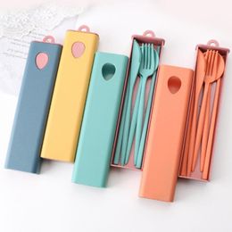 Chopsticks 1 Set Cutlery Smooth Grade Materials Wheat Straw Lock Button Easy To Hold Fork Spoon For Home