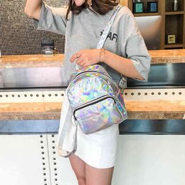 Mini Laser Backpacks For Women Silver Fashion Laser Backpack Youth Bag Teenage Girls Female Korean Trend Personality School Bag Y1105