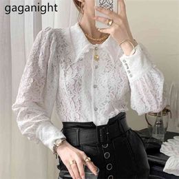 Elegant Women Lace Shirt Long Sleeve Office Lady White Blouse Slim Chic Korean Blusas Spring Fashion Shirts 210601