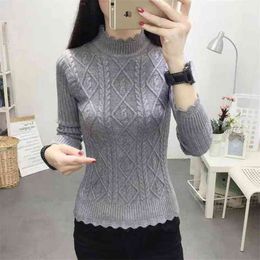 Korean Fashion Women's Sweater Pull Femme Elegant Half Turtleneck Knitted Solid Colour Twist Pullovers Basic Jerseys Top Female 210918