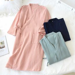 Japanese-style kimono spring and summer 100% cotton crepe ladies thin nightgown men bathrobe robe home service Pyjamas 210924