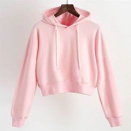 Siyah Pembe Beyaz Hoodie Kadınlar KPOP Katı Estetik Kazak Kore Harajuku Hoodies Kadın Kırpma Üst Sonbahar Kış Giysileri 210803