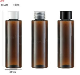 24 x 100ml Cylinder DIY Amber Brown Flat Shoulder Plastic Lotion Shampoo and Shower Gel Bottle