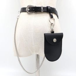 leather carved bags Australia - Belts Vintage Carved Belt Buckle Metal Chain Decoration Mini Bag Detachable Three-piece Leather Female Pocket