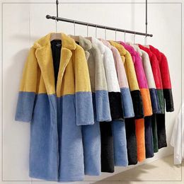 Women Contrast Colour Mink Faux Plus Size Fur Coat S-5XL Winter Fur Lady Long Coat casaco feminino de pelinho 211019