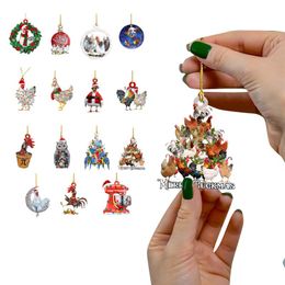 Wholesale Christmas Scarf Chicken Pendant Holiday Decoration Drop Ornaments for Tree Home Decor Navidad Noel