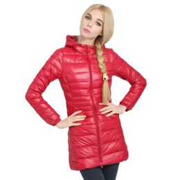 Winter Women 90% White Duck Down Jacket Slim Parkas Ladies Winter Down Coat Female Long Hooded Ultra Light Outwear Women Jacket 210416