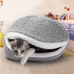 Warm Pets Bed House Removable Cute Hamburger Shaped Cotton Soft Cat Sleeping Bag Sofas Mat Winter Puppy Kennel Nest 2101006