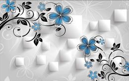 stereoscopic wallpaper Blue flower wallpapers European pattern elegant and fashionable 3D background wall