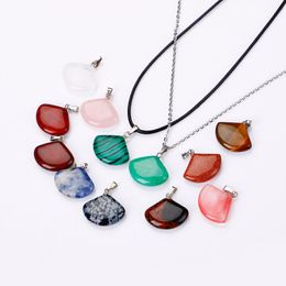 Natural Crystal Rose Quartz Stone Pendant Fan Shape Necklace Chakra Healing Jewelry for Women Men