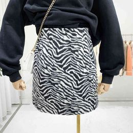 Flectit Fuzzy Zebra Skirt for Women High Waist Fierce Animal Print Mini Skirt Female Outfit * X0428