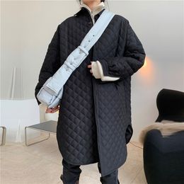 Winter Thick Fashionable Silhouette Argyle Shirt Quilted Cotton Coat Female Oversize Thin Long Warm Jacket Women 210520