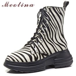 Meotina Winter Ankle Boots Women Horse Hair Flat Platform Short Boots Mixed Colours Round Toe Shoes Female Autumn Size 34-39 210608