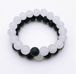 2021new 10mm Matte White Jade & Matte Black Onyx Beads Bracelet,Gemstone Elastic Bracelets Gift For Men & Women