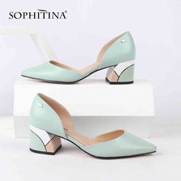 SOPHITINA Comfortable Square Heel Pumps High Quality Genuine Leather Slip-on Shoes Fashion Shallow Special Women's Pumps C162 210513