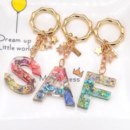 Dried Flower English Letters Keychains for Women Cute Star Car Key Rings Handbag Pendant Accessories Gift