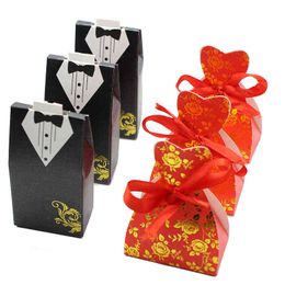 100pcs/lots Bride And Groom Wedding Candy Box Gift Favour Boxes Wedding Bonbonniere Event Party Supplies With Ribbon H1231