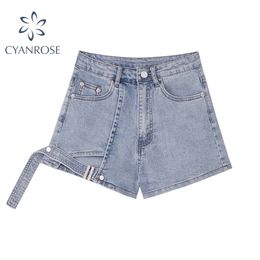 Shorts Denim Pants Women Hollow Out Bandage Design Casual Slim Jeans Trousers Female Sexy Streetwear Y2K Blue&Grey 210515