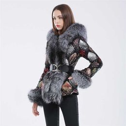 winter fur collar coat long-sleeved women's Colour parka 211220