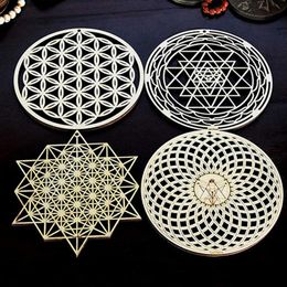 Mats & Pads 30cm Sacred Geometry Wall Art Wood Sign Crystal Grid Meditation Chakra Flower Of Life Laser Cut Mat Wooden Home Decor