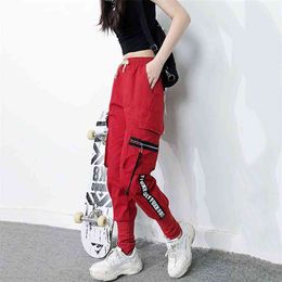Autumn Cargo Pants Women Letter Printed Loose Harajuku for Big Pocket 's Sports 's Trouser 210925