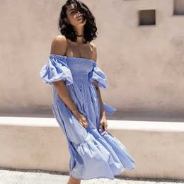 Inspired BLUE GINGHAM cotton midi dress for women smocked bodice tiered dress puff sleeve bow tied cute summer dress 210412