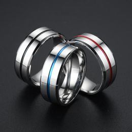 Stainless Steel Couple Ring Black Blue Groove Wedding Promise Ring For Women Men Finger Jewelry Gifts