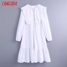 Tangada Fashion Women Solid Oversize Collar Shirt Dress Long Sleeve Ladies Midi Dress Vestidos BE104 210609