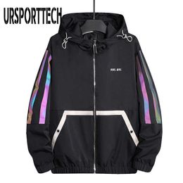 Men's Jacket Hoodies Oversized 8XL Reflective Women Jackets Hip Hop Windbreaker Men Hooded Coats Streetwear Couple Jacket 210528