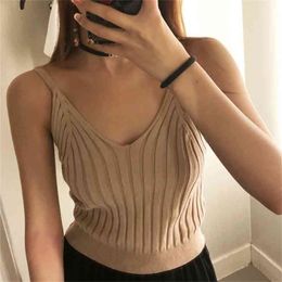 Foridol Women Knitted Sweaters Autumn Spring Sleeveless Casual V Neck Knitting Jumper Pullover Slim Sweater Tops femme 210415