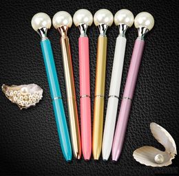 Luxury Metal Ball Pens Fashion Girl Big Pearl Ballpoint Pens for School Stationery Office Supplies