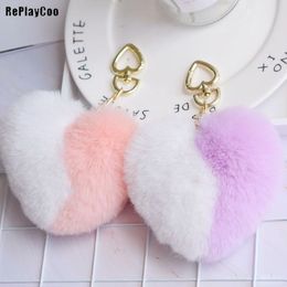 3PCS/LOT Plush Keychains Toys Small Pendant Soft Doll Imitation Rabbit Stuffed 11cm Heart Fur Ball By Phone Bags Gift GMR124