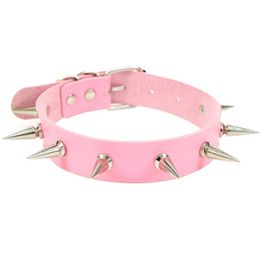 Sexy Gothic Pink spiked punk choker collar with spikes Rivets women men Studded chocker necklace goth jewelry Y0420