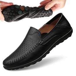 Summer Men Casual Shoes Genuine Leather Mens Loafers Moccasins 2021Italian Breathable Slip on Shoes