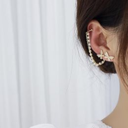 Stud Korean Selling Fashion Jewellery Copper Inlaid Zircon Butterfly Pearl Tassel Ear Bone Clip Asymmetric Female Earrings