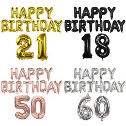 Party Decoration 15pcs Happy Birthday Balloon Decor Letter Number Foil Balloons 18 21 30 40 50 60th Adult Helium Ballon